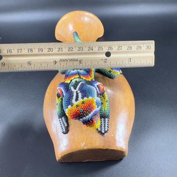Mexican Folk Art Beaded Lizard On Pottery Wall Hanging Vase Vessel Alebrije VTG - Picture 5 of 15